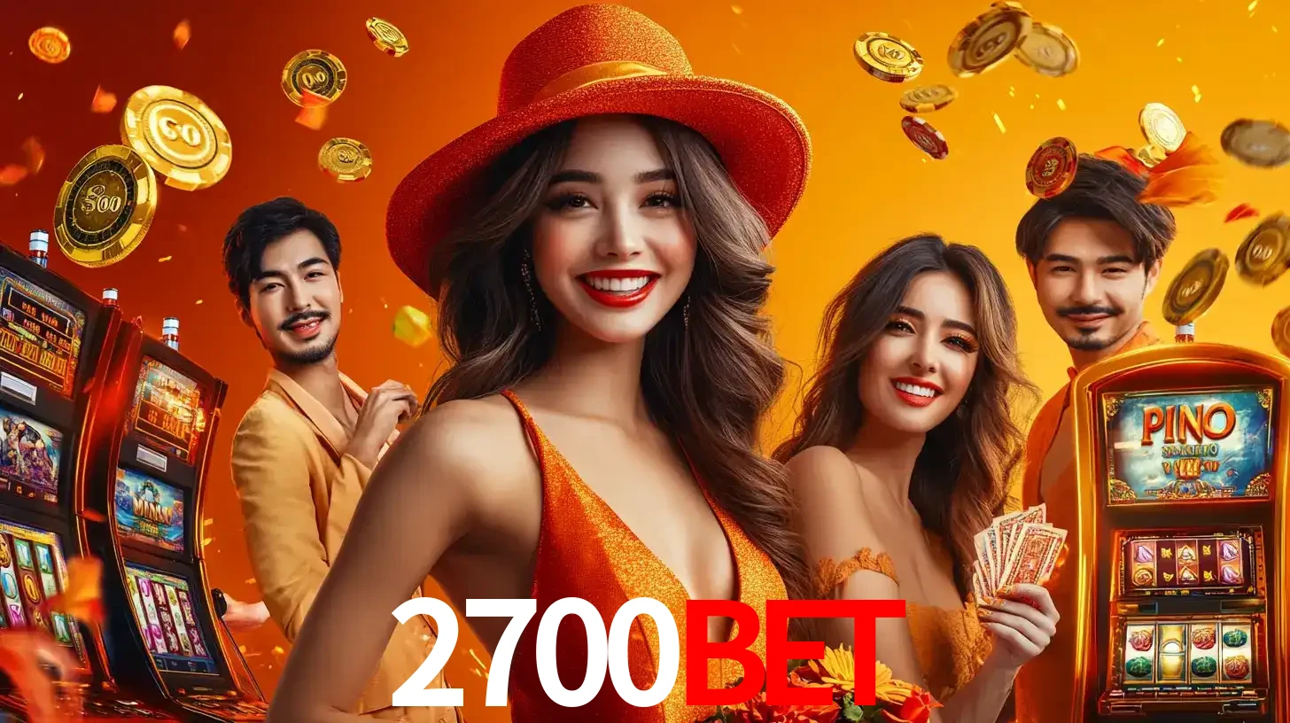Grupo de amigos asiáticos sorrindo e se divertindo com máquinas de caça-níqueis em um ambiente festivo, celebrando suas vitórias nos jogos de cassino do 2700bet.