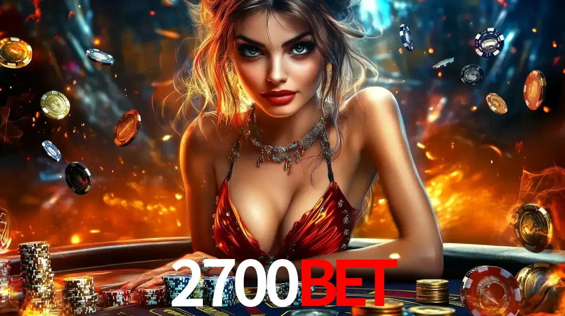 Mulher em uma mesa de cassino com pilhas de fichas e um fundo de fogo, pronta para uma rodada de altas apostas nos jogos de mesa emocionantes do cassino 2700bet.