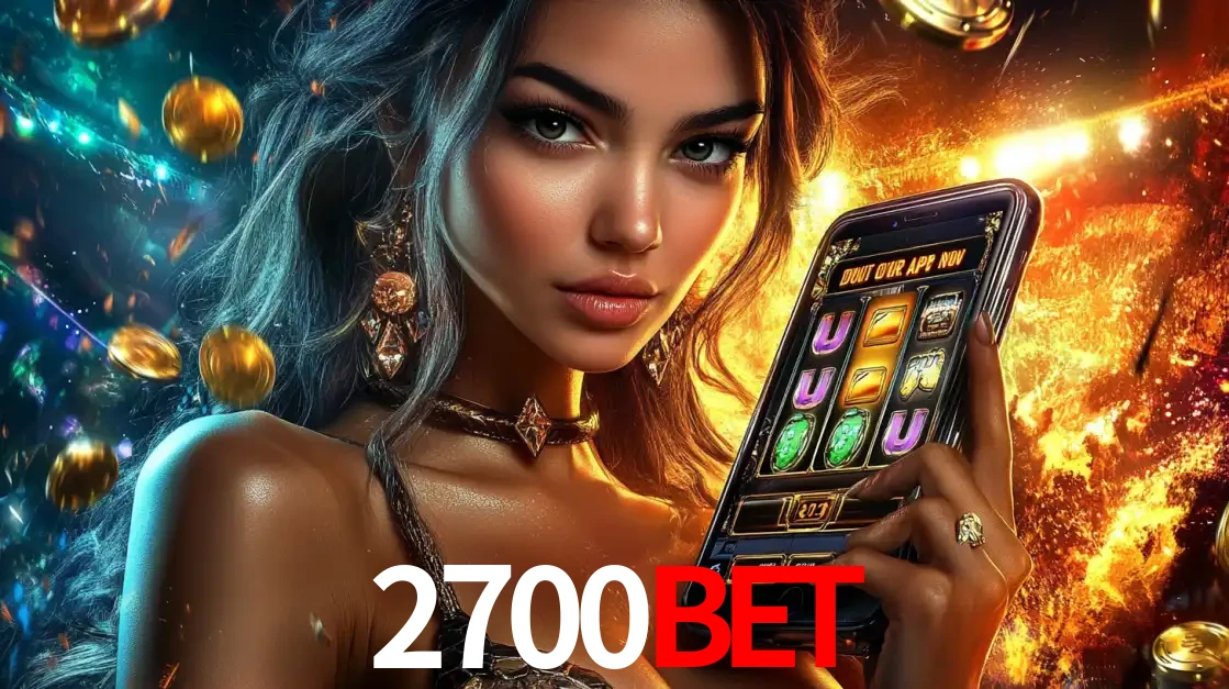 Mulher elegante mostrando um jogo de caça-níqueis em seu smartphone, destacando a experiência de cassino móvel oferecida pelo aplicativo 2700bet.